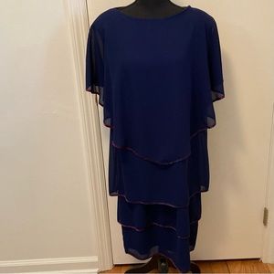 Patra Vintage Dress Navy Blue Crepe Tiers Layered And Trimmed In Ribbon Size 16